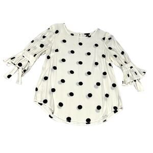 Ann Taylor Blouse White‎ Black Polka Dot Print Bell Cuff Women's Small Shirt